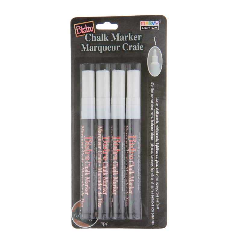 Marvy Uchida Bistro Chalk Marker Fine Point Set 4/Pkg - White - Image 1
